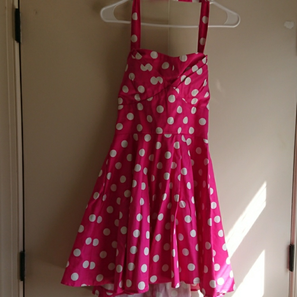 Hot pink with white polka dot summer swing dress